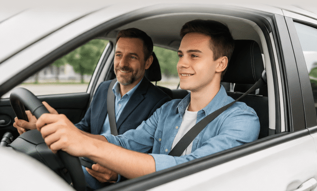 alles-over-het-halen-van-je-autorijbewijs-stap-voor-stap-naar-de-weg Leerling volgt een autorijles met een rijinstructeur in een lesauto
