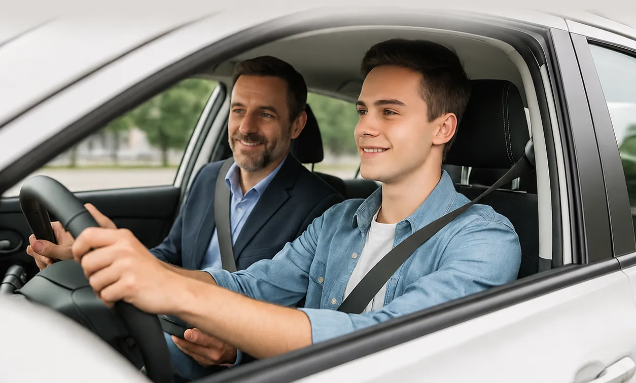alles-over-het-halen-van-je-autorijbewijs-stap-voor-stap-naar-de-weg Leerling volgt een autorijles met een rijinstructeur in een lesauto
